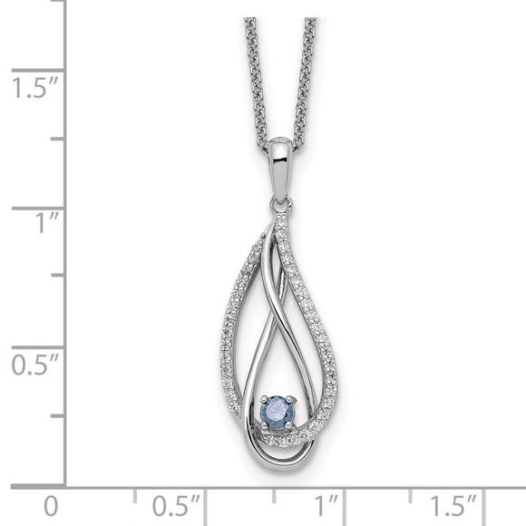 925 Sterling Silver Mar CZ Always in my Heart Birthstone 18in Necklace - Picture 3 of 6